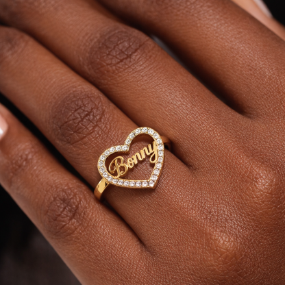 Personalized Zirconia Heart Name Ring Promise Ring