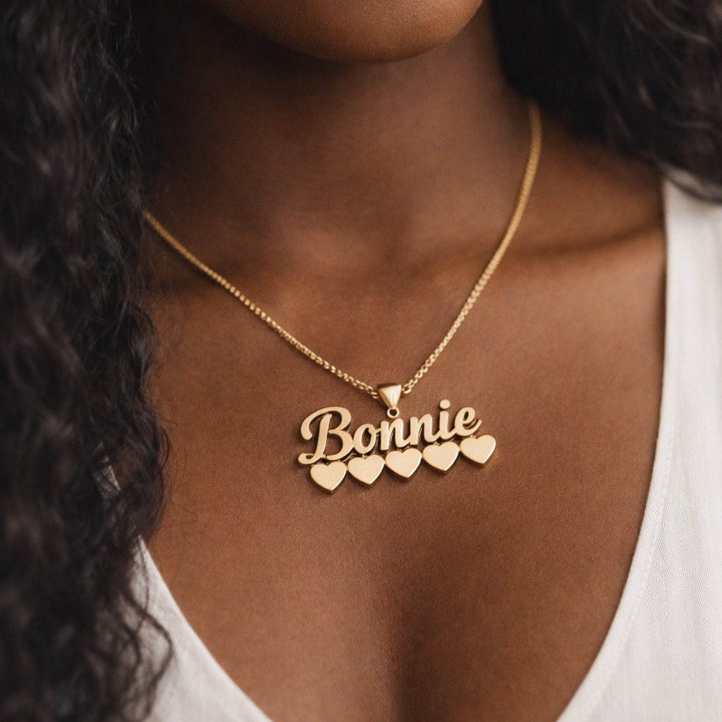 Personalized Multi Hearts Nameplate Necklace Gifts For Her