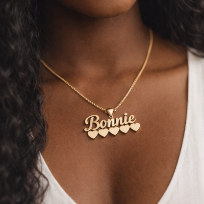 Personalized Multi Hearts Nameplate Necklace Gifts For Her