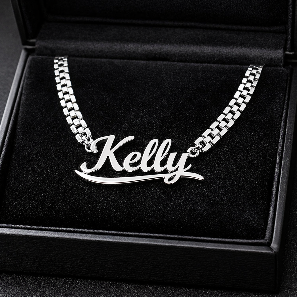 White Gold Customized Rx Chain Style Name Necklace