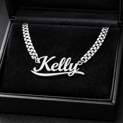 White Gold Customized Rx Chain Style Name Necklace