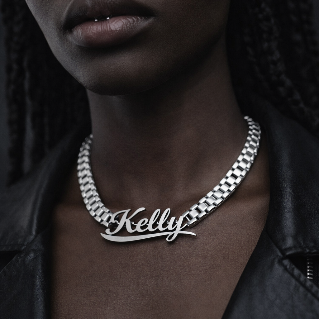 White Gold Customized Rx Chain Style Name Necklace
