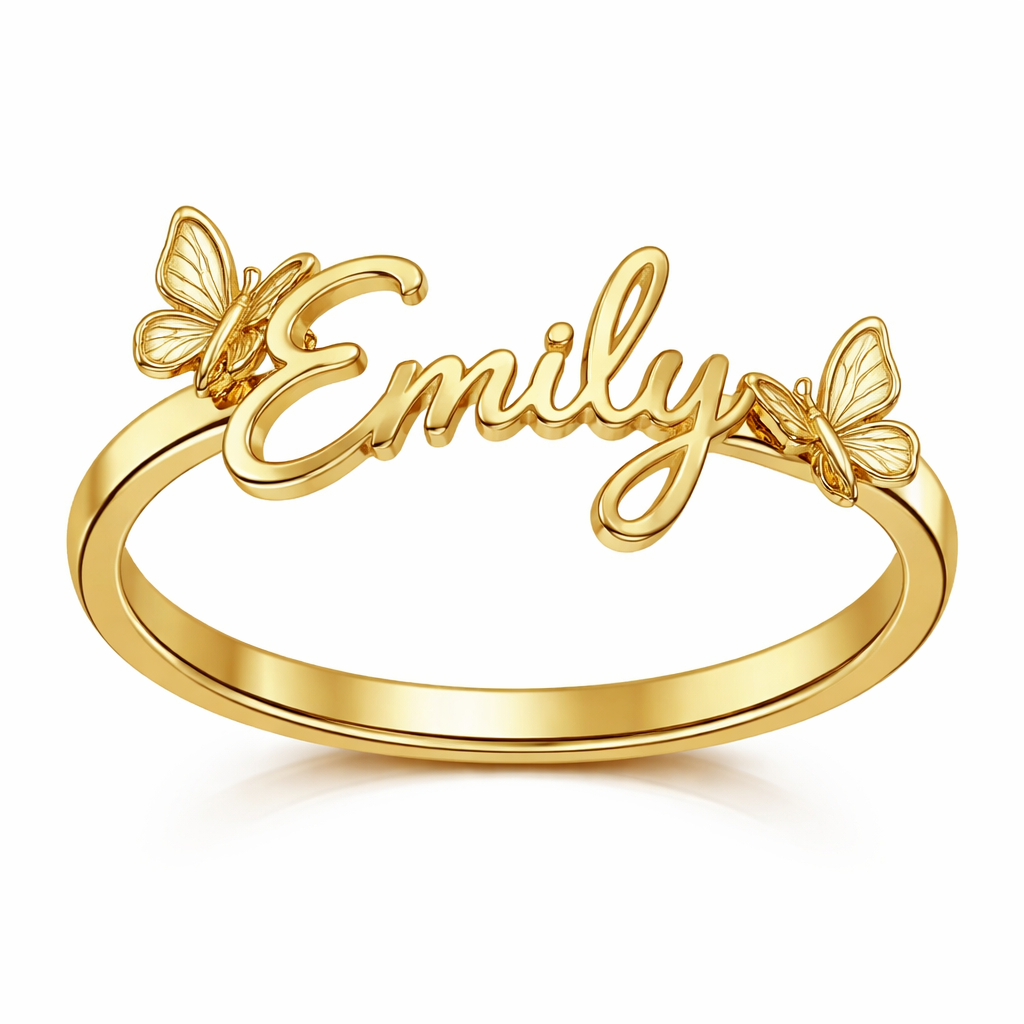 Personalized Two Butterflies Custom Name Ring Women Gifts