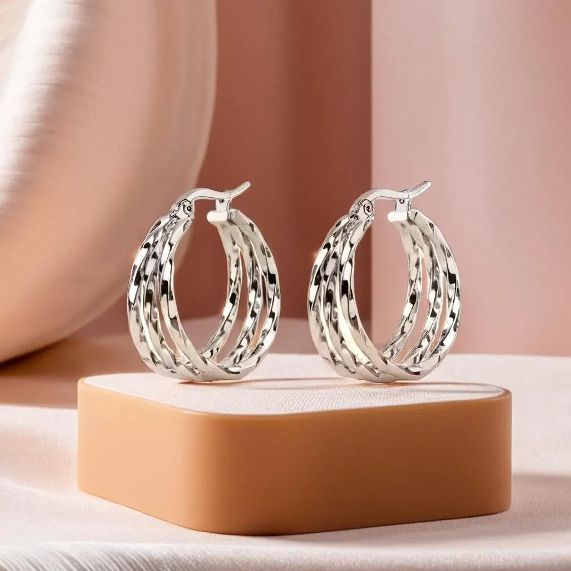 25mm Three Layer Circle Twist Hoop Women Earrings Stainless Steel