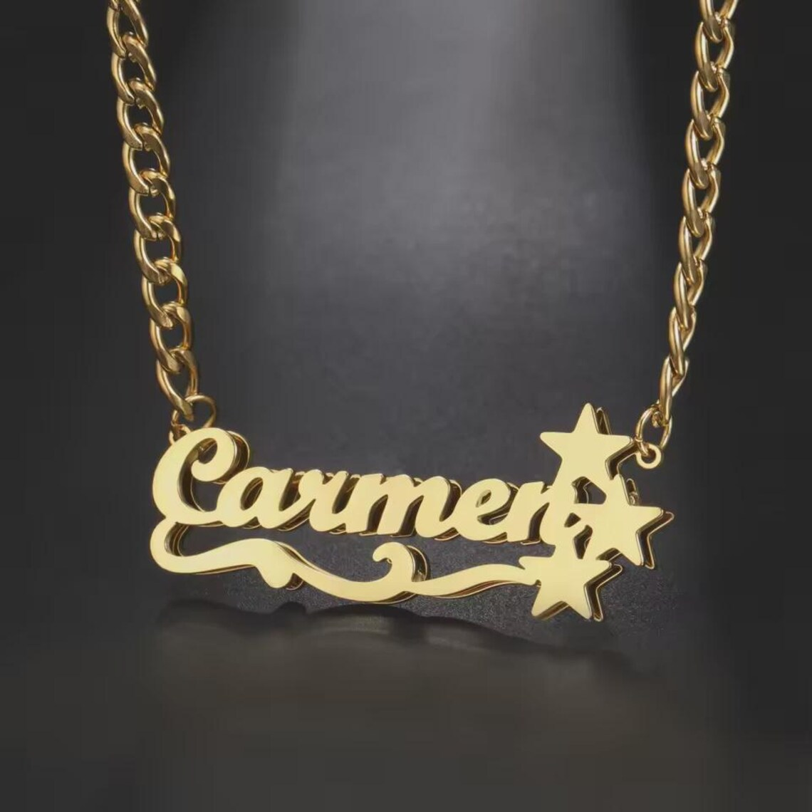 Double Layer Personalized Custom Name Necklace with Stars