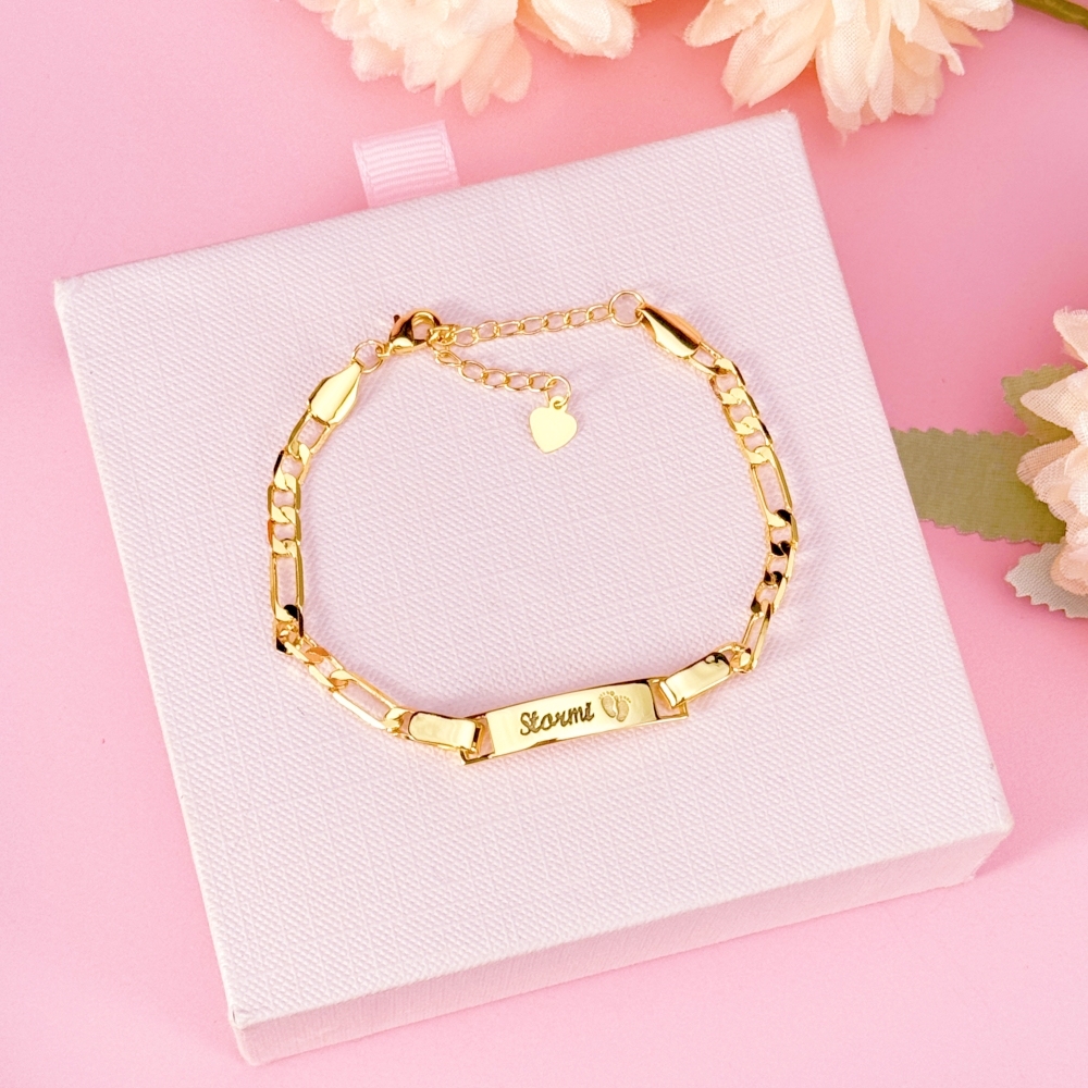 Personalized Gold Baby Bracelet Engraved Name Baby ID Protection Bracelet