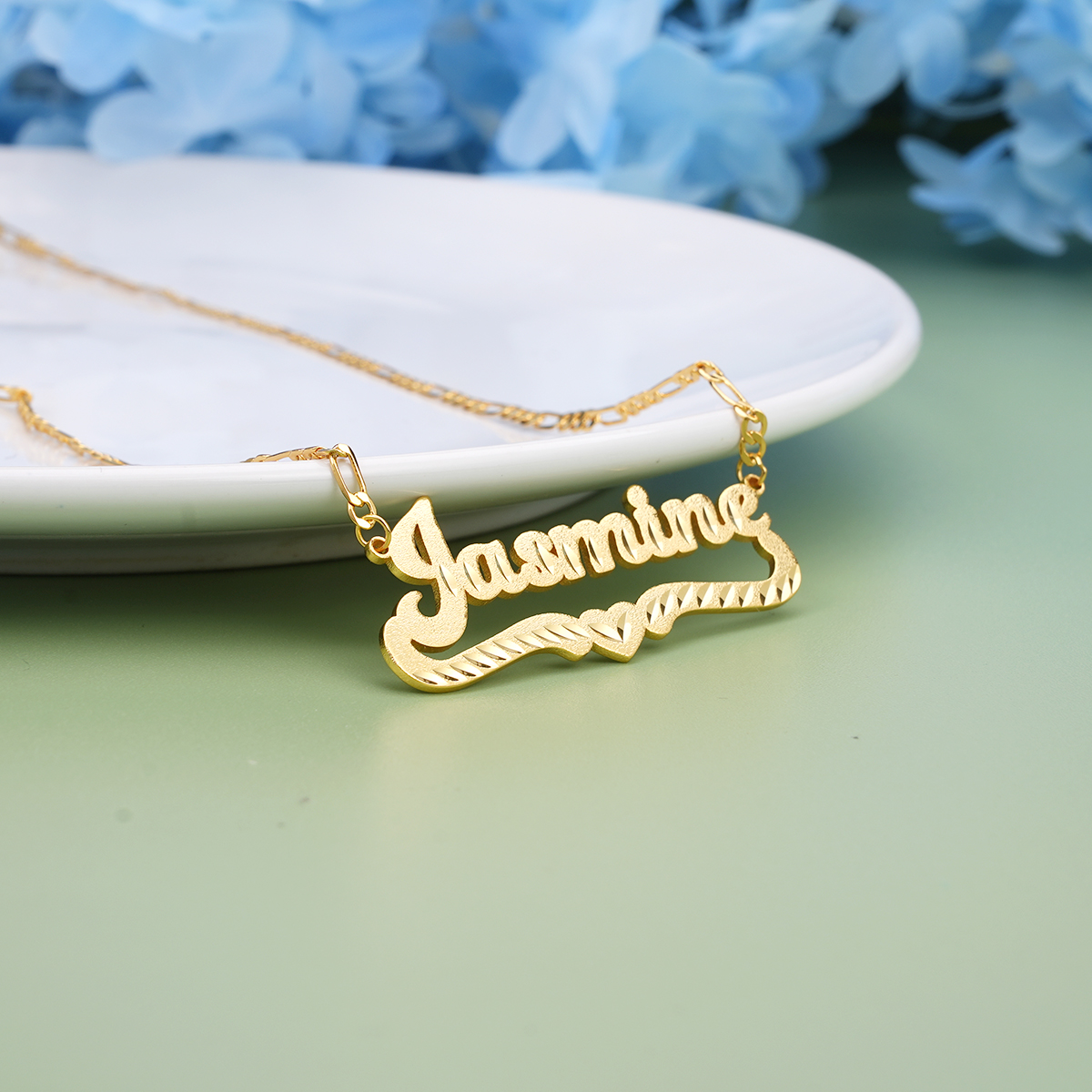 Diamond Cut Heart Gold Plated Personalized Name Necklace Silviax 