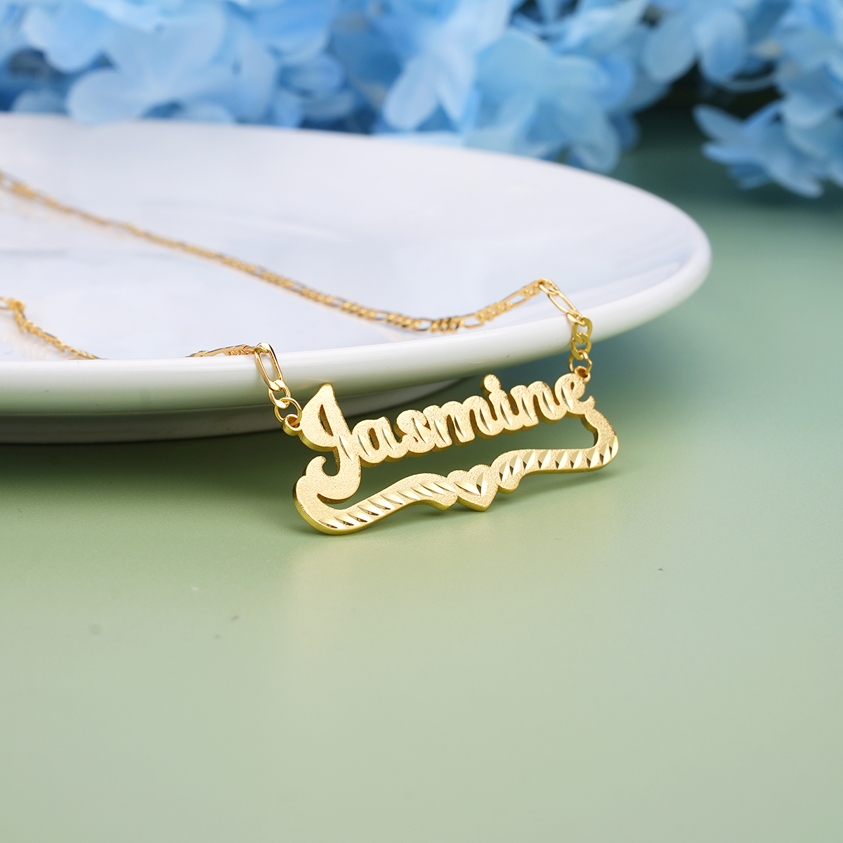 Diamond Cut Heart Gold Plated Personalized Name Necklace