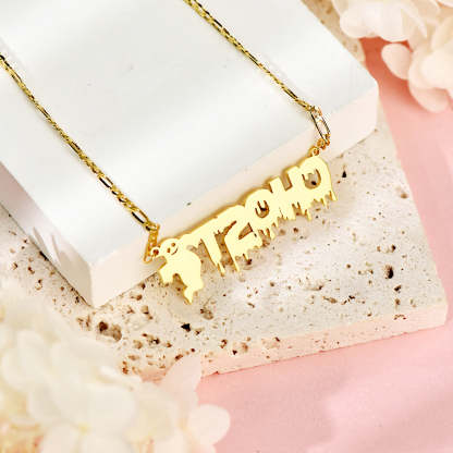 Ghost Gold Plated Personalized Name Necklace Halloween Gift