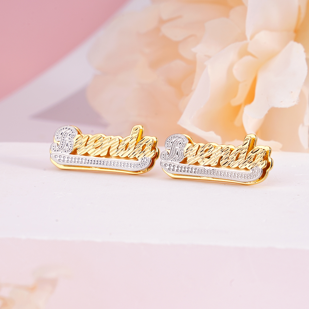 Double Plate Two Tone Nameplate Personalized Custom Gold Plated Name Earrings