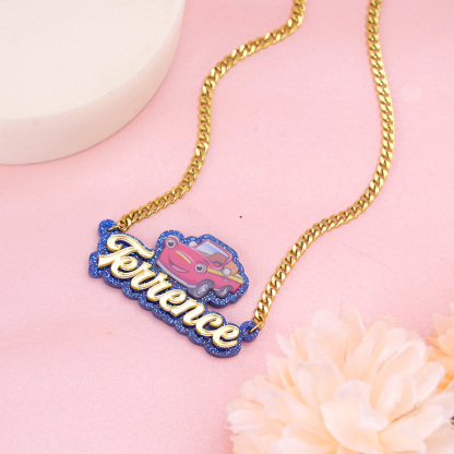 Cartoon Car Acrylic Nameplate Curb Chain Personalized Custom Necklace