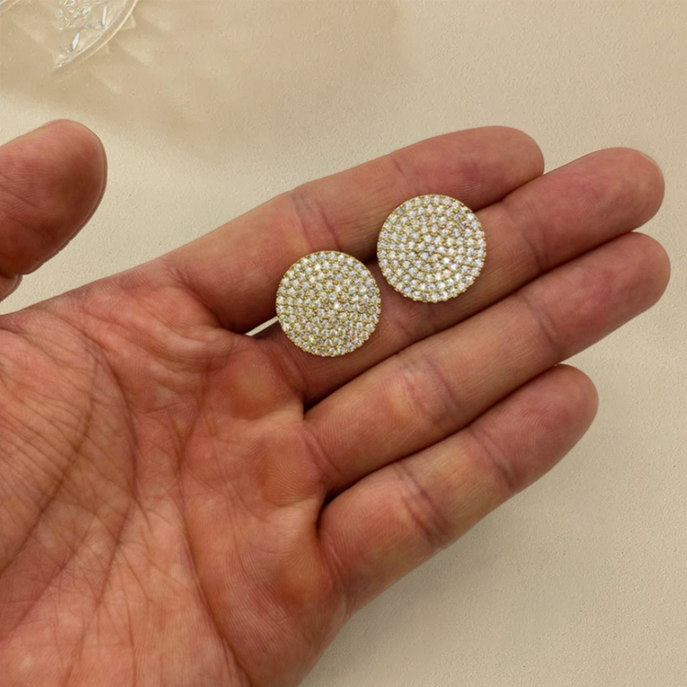 Round CZ Stud Earrings Gold Plated Vintage Earrings