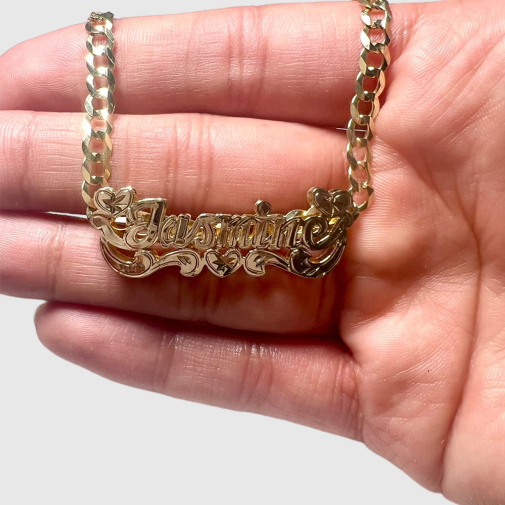 Double Layer Heart Name Necklace Personalized Gold Plated Necklace