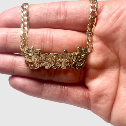 Double Layer Heart Name Necklace Personalized Gold Plated Necklace