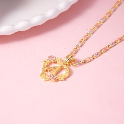 Rose Heart Charm Pendant Custom Initial Necklace