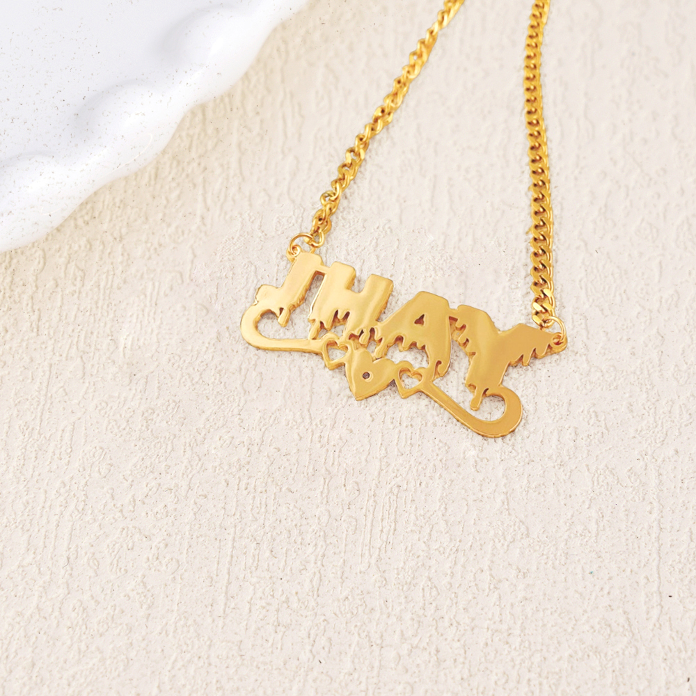 Name Necklace with Love Accents Below