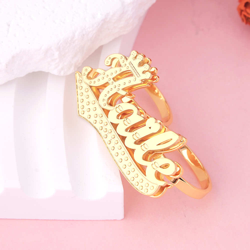 Crown Name Ring Custom Two Finger Ring