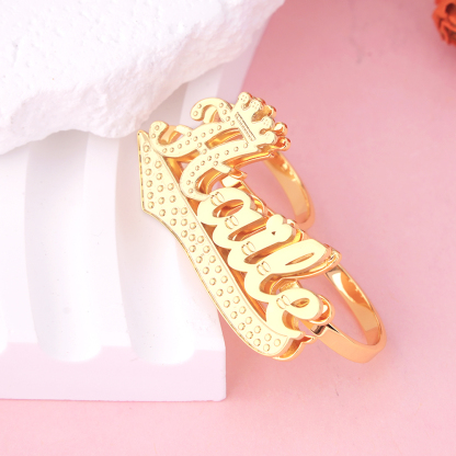 Crown Name Ring Custom Two Finger Ring