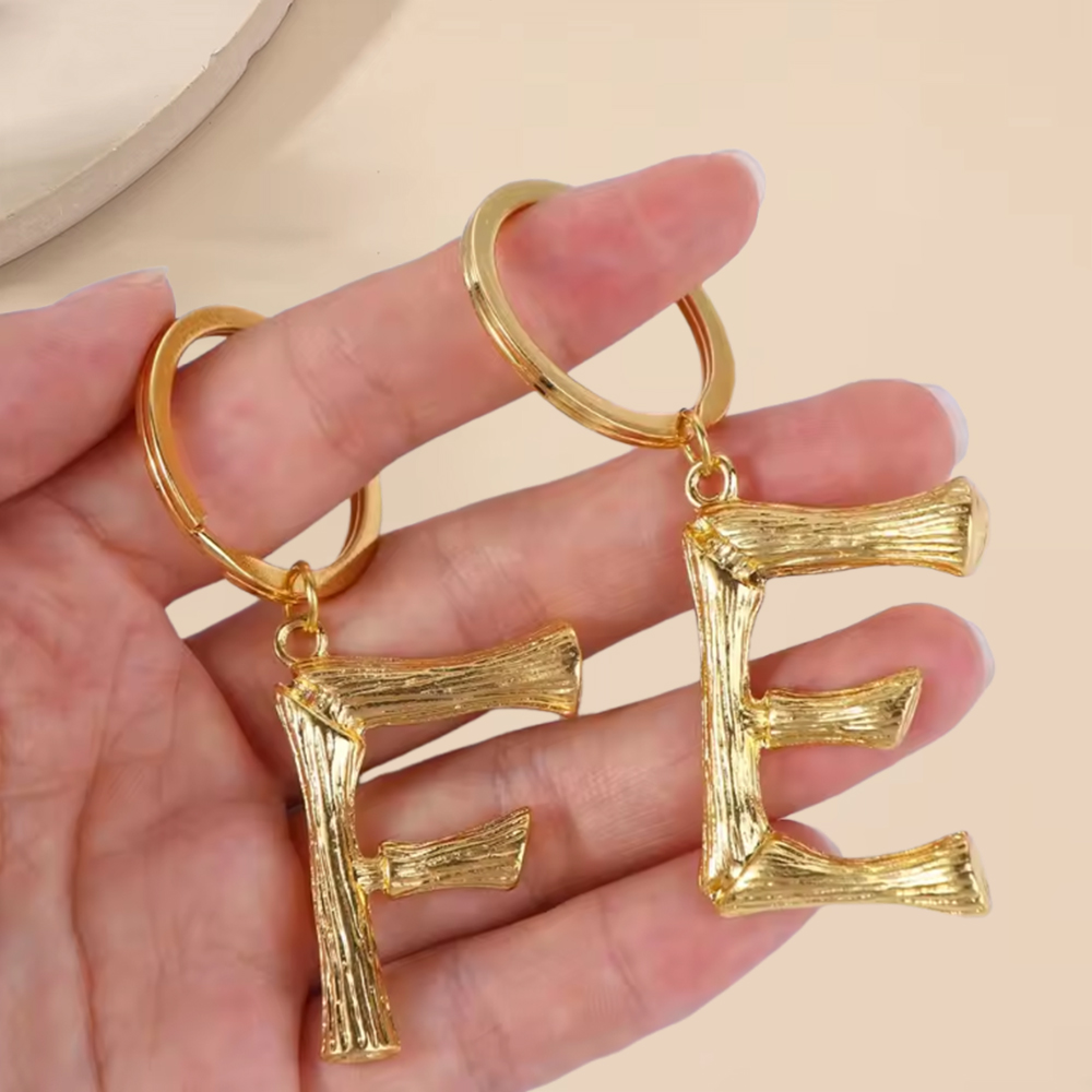 Bamboo Initials Charms Keychain Bag Pendant Accessories