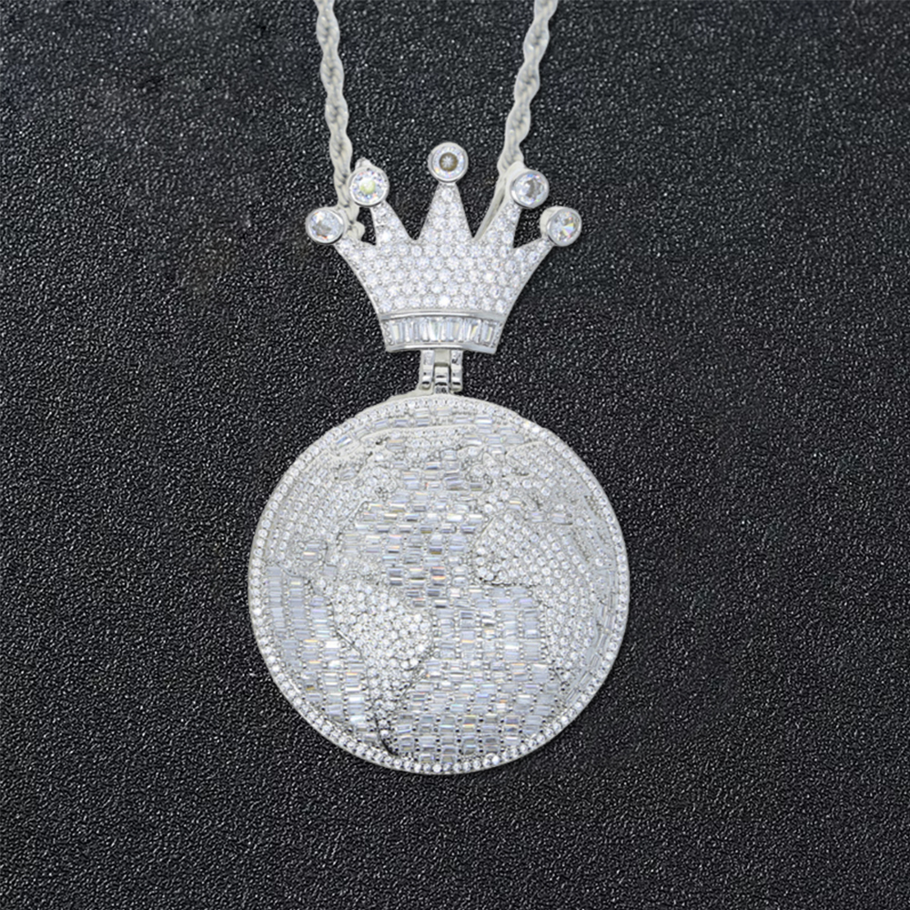 Crown Map Pendant Zircon Necklace