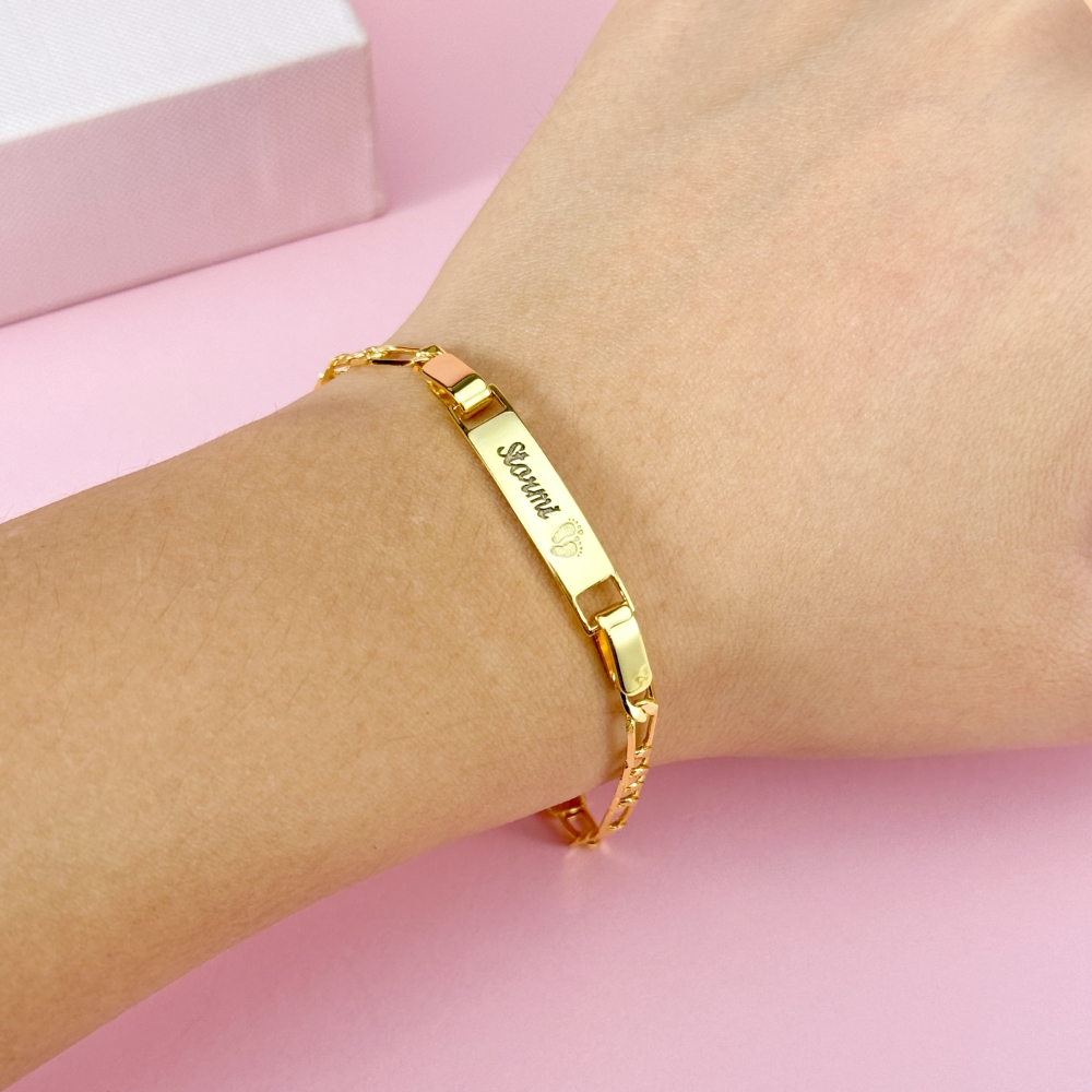 Personalized Gold Baby Bracelet Engraved Name Baby ID Protection Bracelet