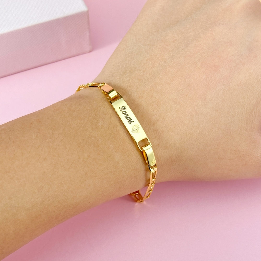 Personalized Gold Baby Bracelet Engraved Name Baby ID Protection Bracelet