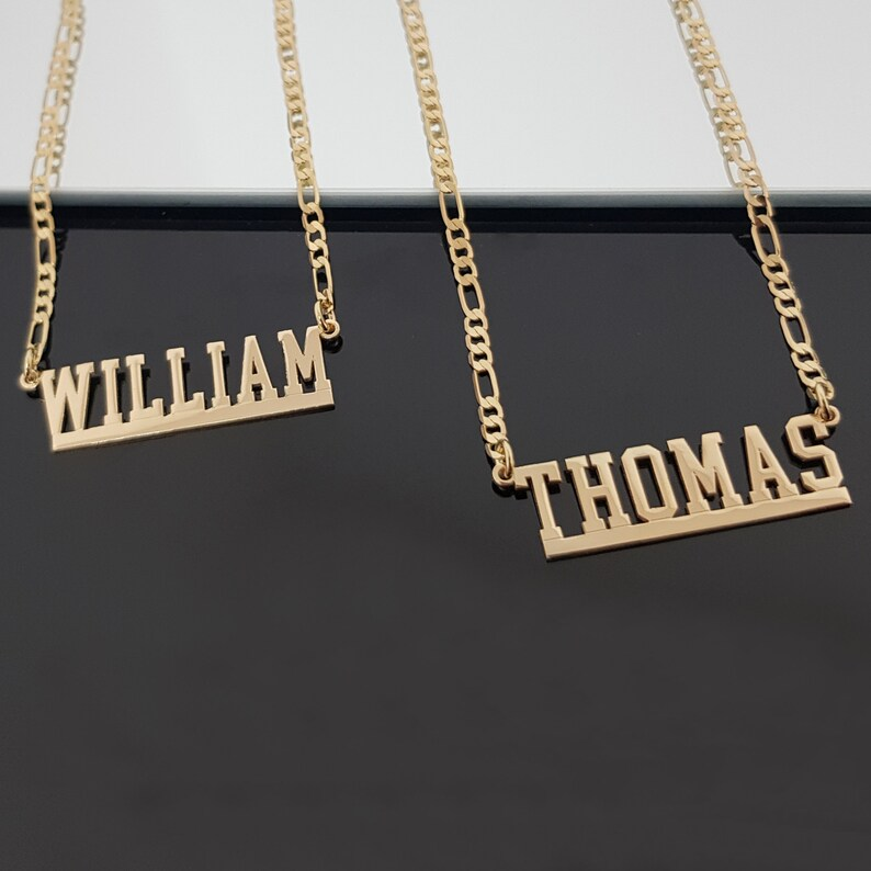 Personalized Name Necklace Gold Plated Nameplate Pendant For Men With Figaro Chain