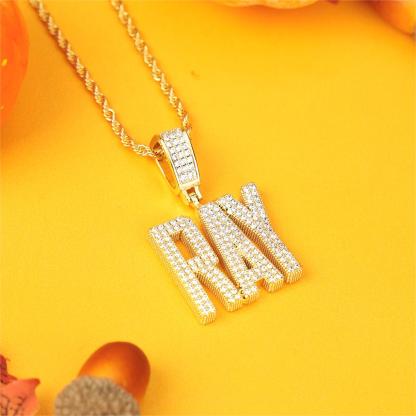 Hip Hop Style Custom Block Pendant Zirconia Initial Name Necklace 2 to 6 Letters