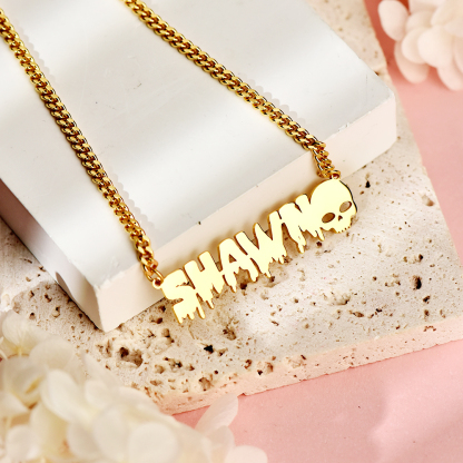 Goth Style Nameplate With Skull Personalized Custom Name Necklace Cute Halloween Jewelry