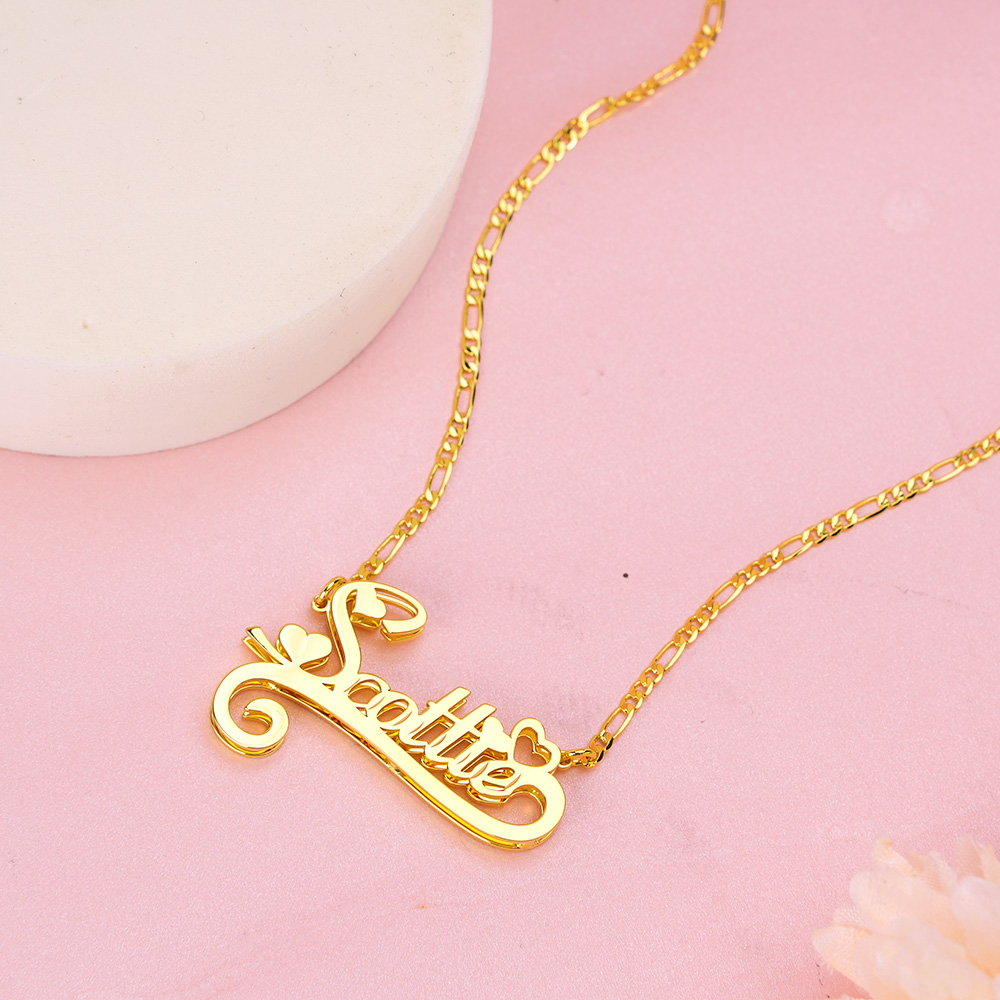 Double Plate Personalized Nameplate 3D Necklace With Heart Valentine's Day Gift