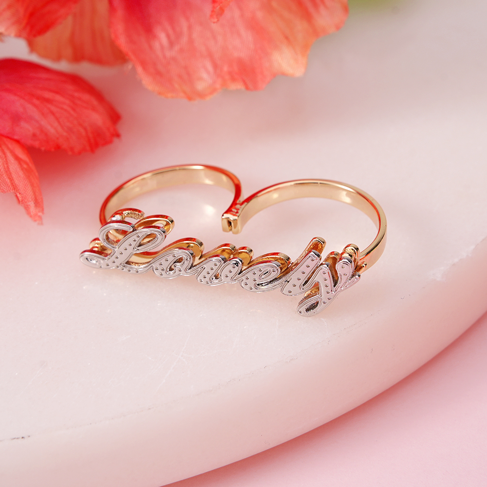 Double Layer Two Finger Ring Personalized Name Ring