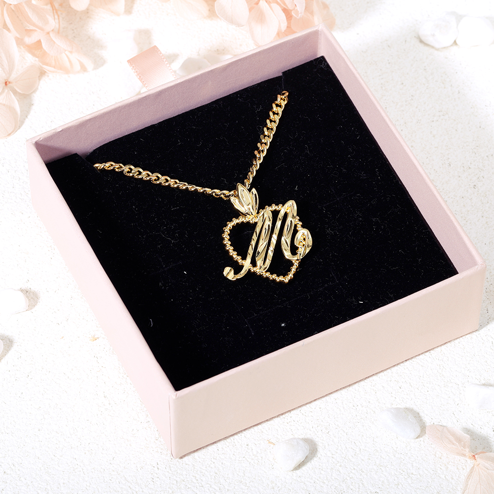 Roma Initial Heart Necklace Gold Plated Custom Letter Necklace