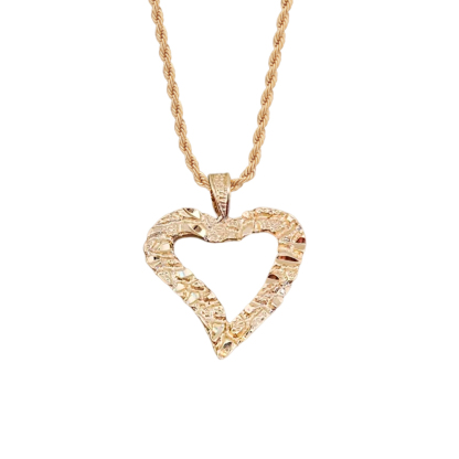 Gold Plated Nugget Necklace Diamond Cut Charm Heart Necklace