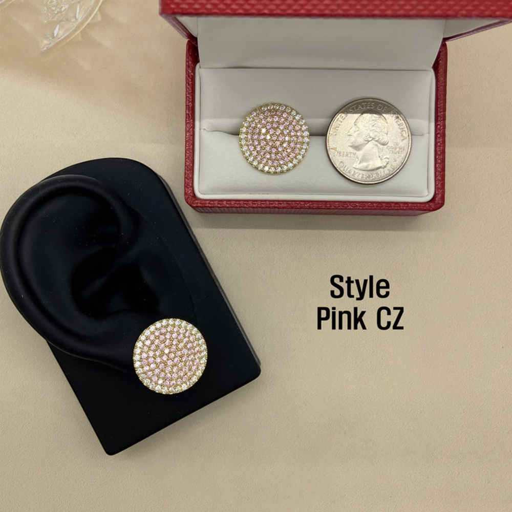 Round CZ Stud Earrings Gold Plated Vintage Earrings