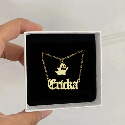 Personalized Layer Chain Name Necklace with Ghost Pendent