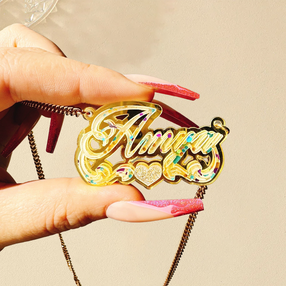 Acrylic Heart Double Layer Custom Name Necklace