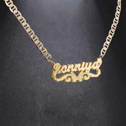 Custom Butterfly Nameplate Double Plated Name Necklace