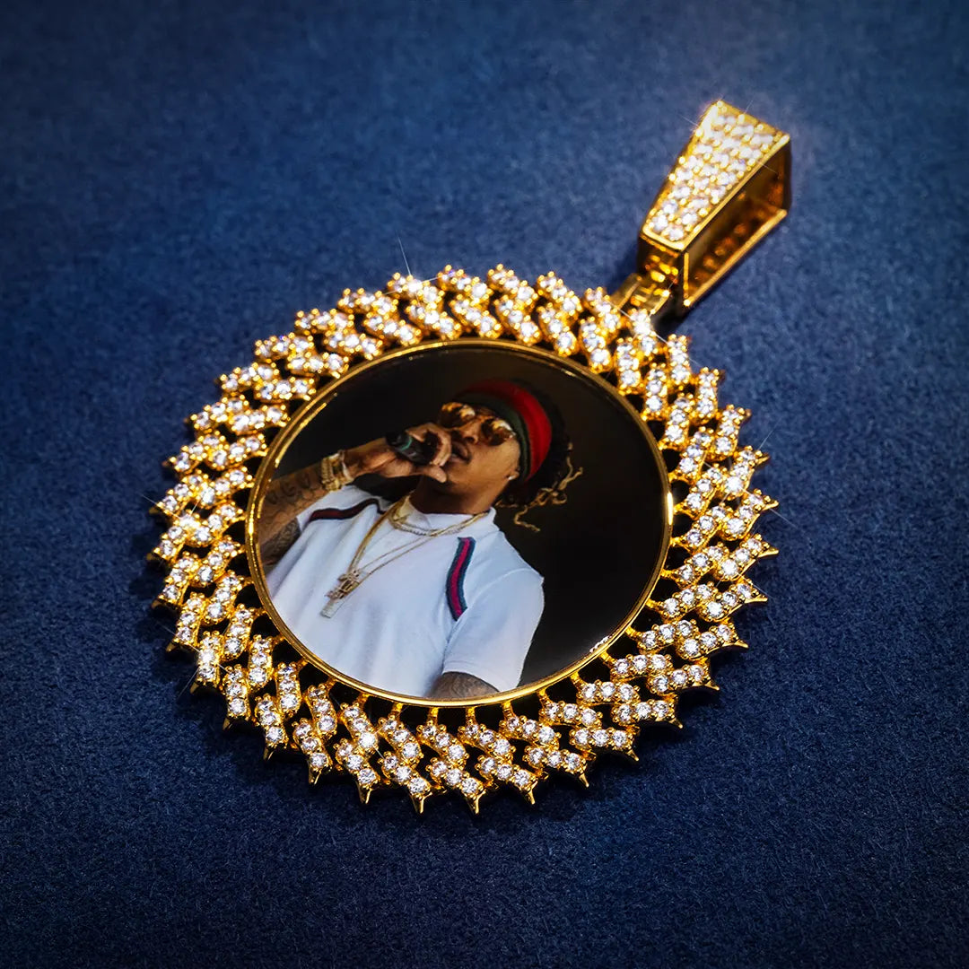 Cuban Link Zricon Round Pendant Custom Photo Necklace