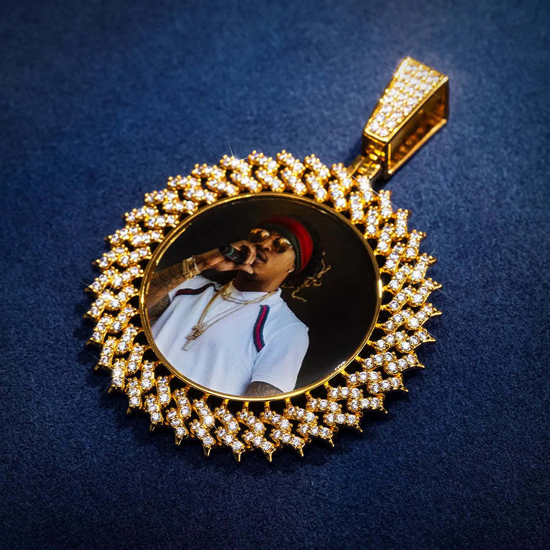 Cuban Link Zricon Round Pendant Custom Photo Necklace