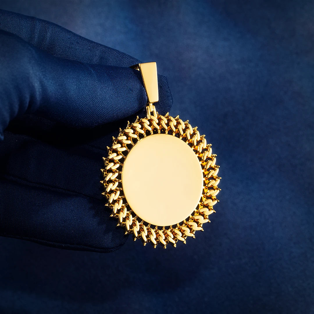 Cuban Link Zricon Round Pendant Custom Photo Necklace