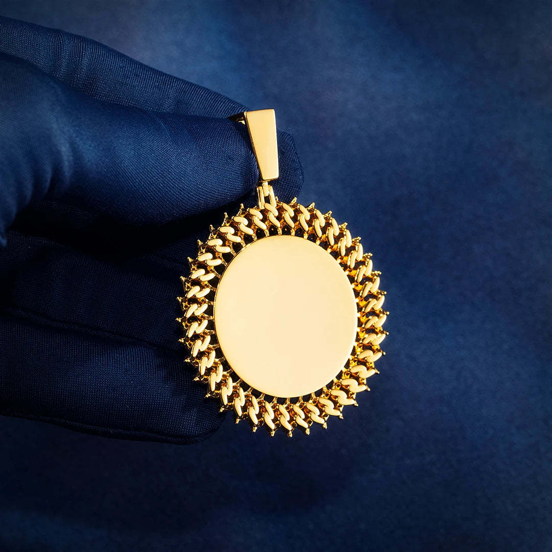 Cuban Link Zricon Round Pendant Custom Photo Necklace