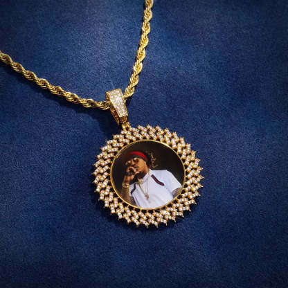 Cuban Link Zricon Round Pendant Custom Photo Necklace