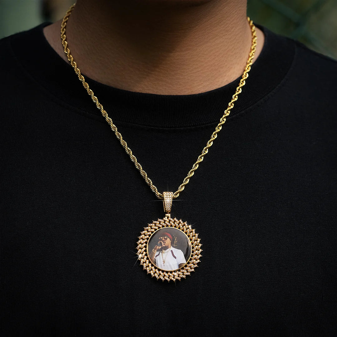 Cuban Link Zricon Round Pendant Custom Photo Necklace