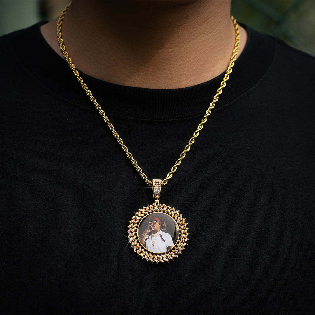 Cuban Link Zricon Round Pendant Custom Photo Necklace