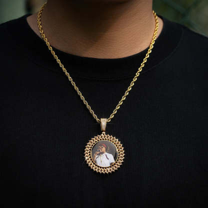 Cuban Link Zricon Round Pendant Custom Photo Necklace