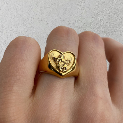 Angel Ring Vintage Style Heart Ring with Engraved Text