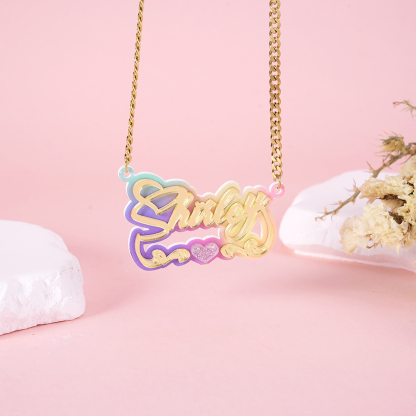 Personalized Colorful Acrylic Nameplate with Heart Custom Name Necklace