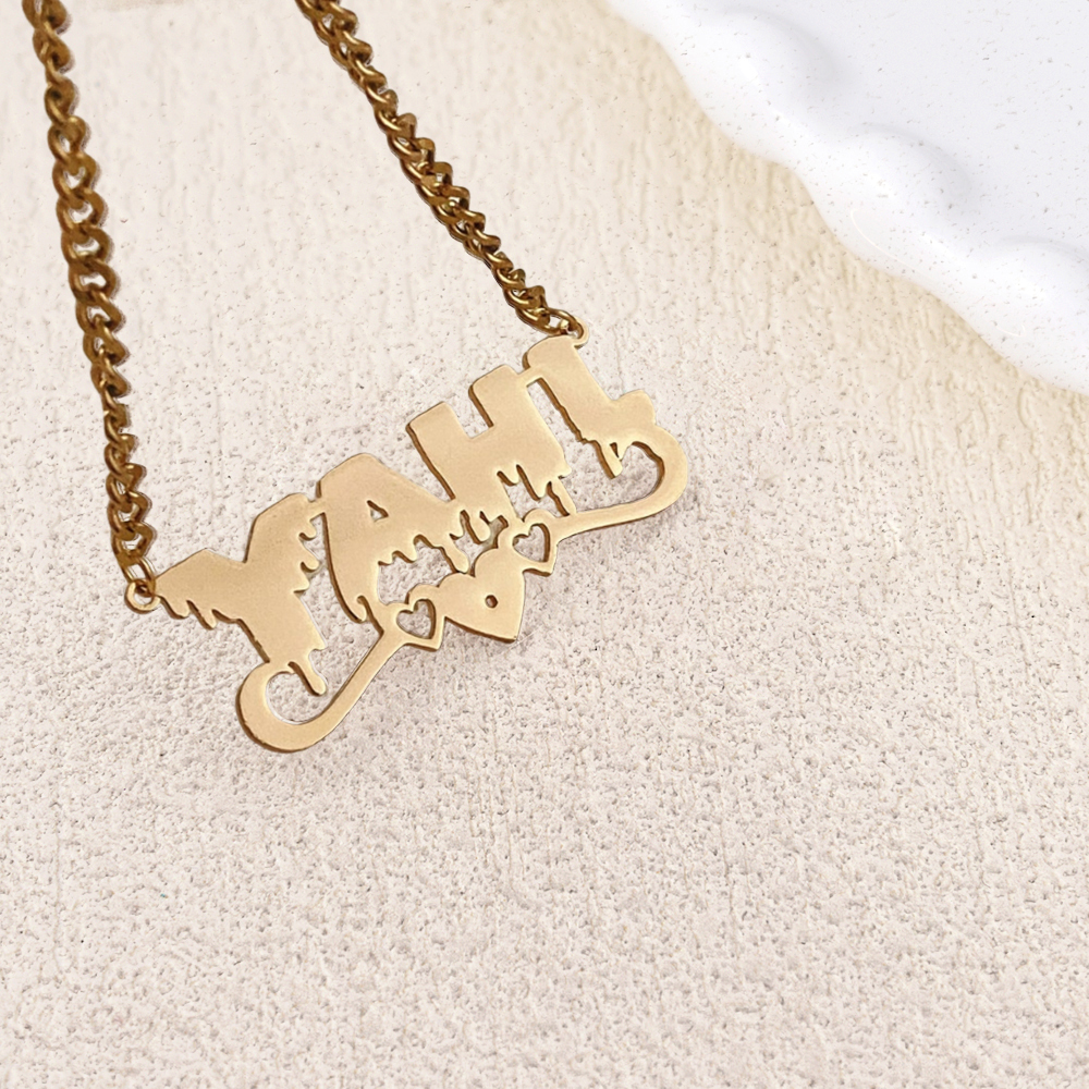 Name Necklace with Love Accents Below