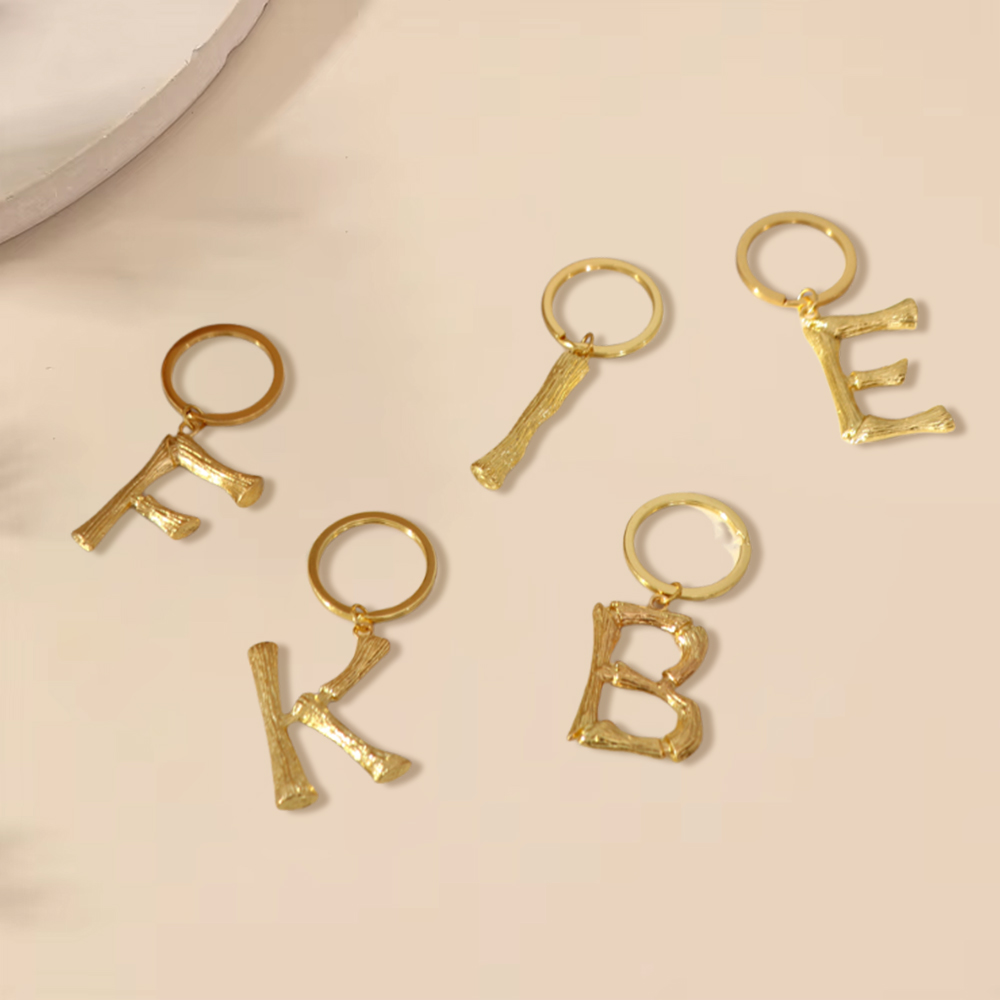 Bamboo Initials Charms Keychain Bag Pendant Accessories