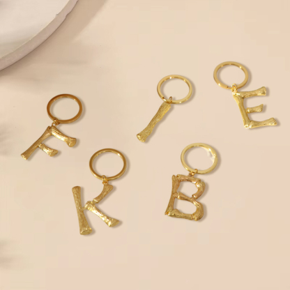 Bamboo Initials Charms Keychain Bag Pendant Accessories